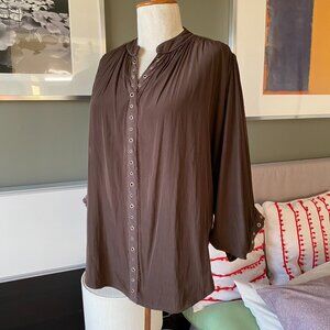 CHICO’s Brown Ring Trim Top Batwing 3/4 Sleeve Top Blouse Chico's Sz 0  - Z2362